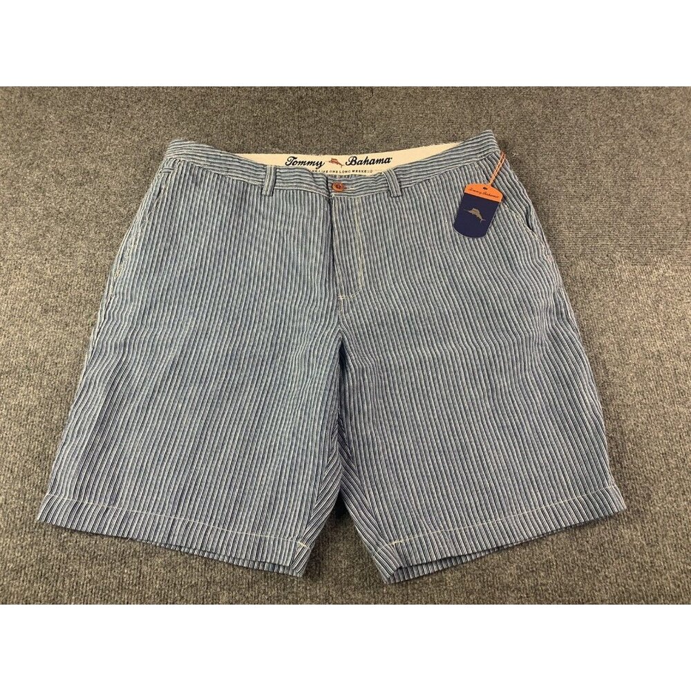 Tommy Bahama Mens 100% Linen Flat Front Golf Shorts Size 36 Blue